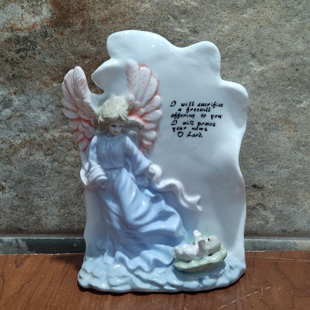 Porcelain Angel Baby Figurine Seraphim Christian Religious Plaque